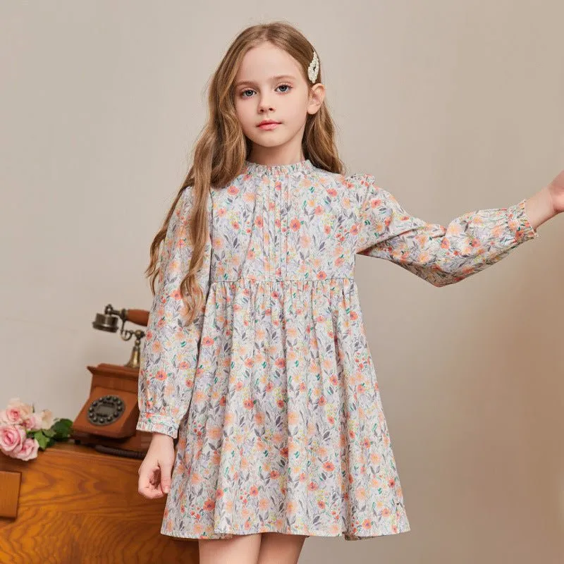 Girls’ Floral Cotton Dress | Vintage Puff Sleeve Charm