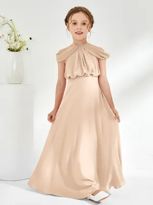 Halter Off-the-shoulder Junior Bridesmaid Dress Peach