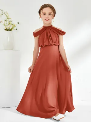 Halter Off-the-shoulder Junior Bridesmaid Dress Rust