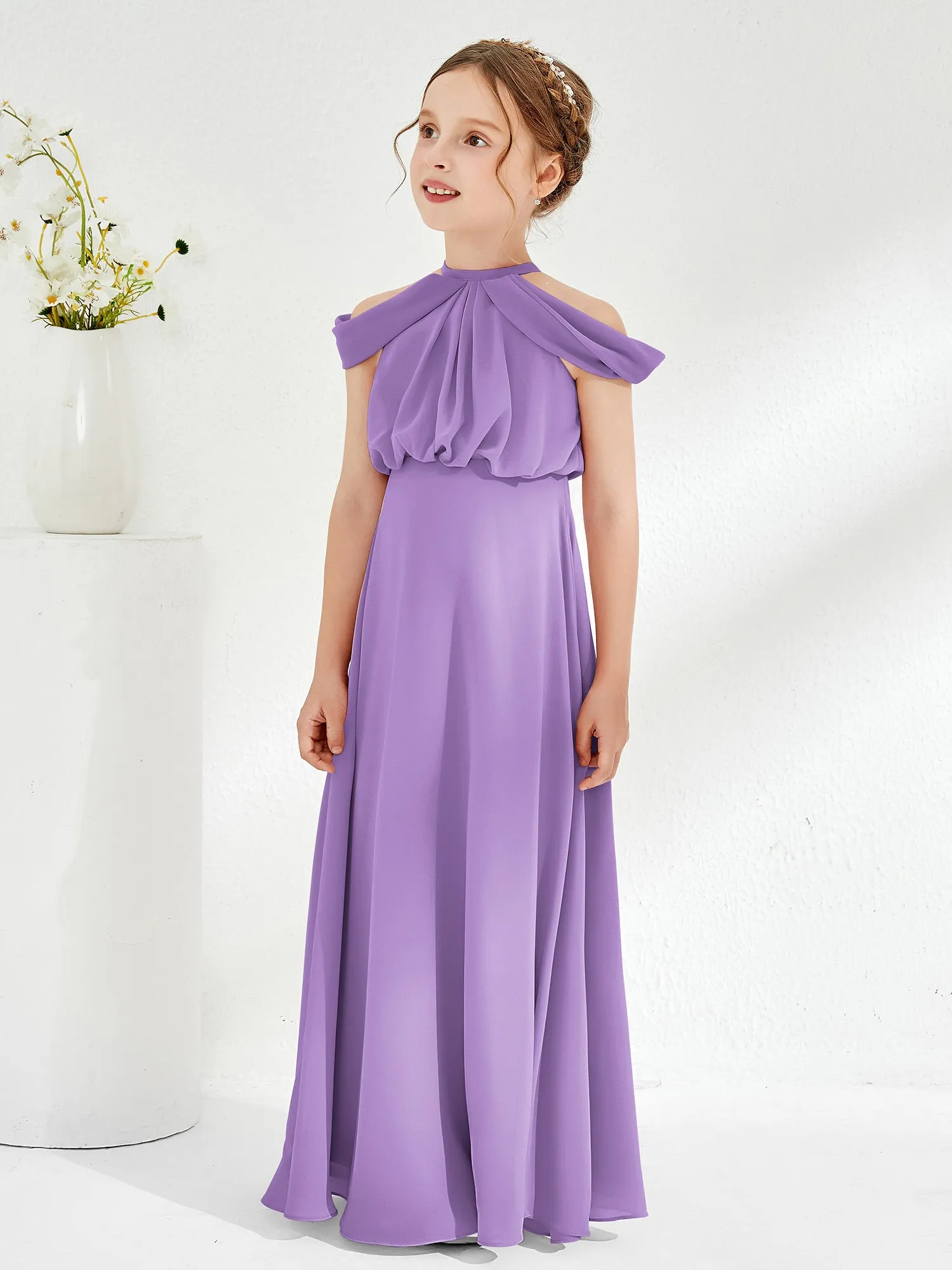 Halter Off-the-shoulder Junior Bridesmaid Dress Tahiti