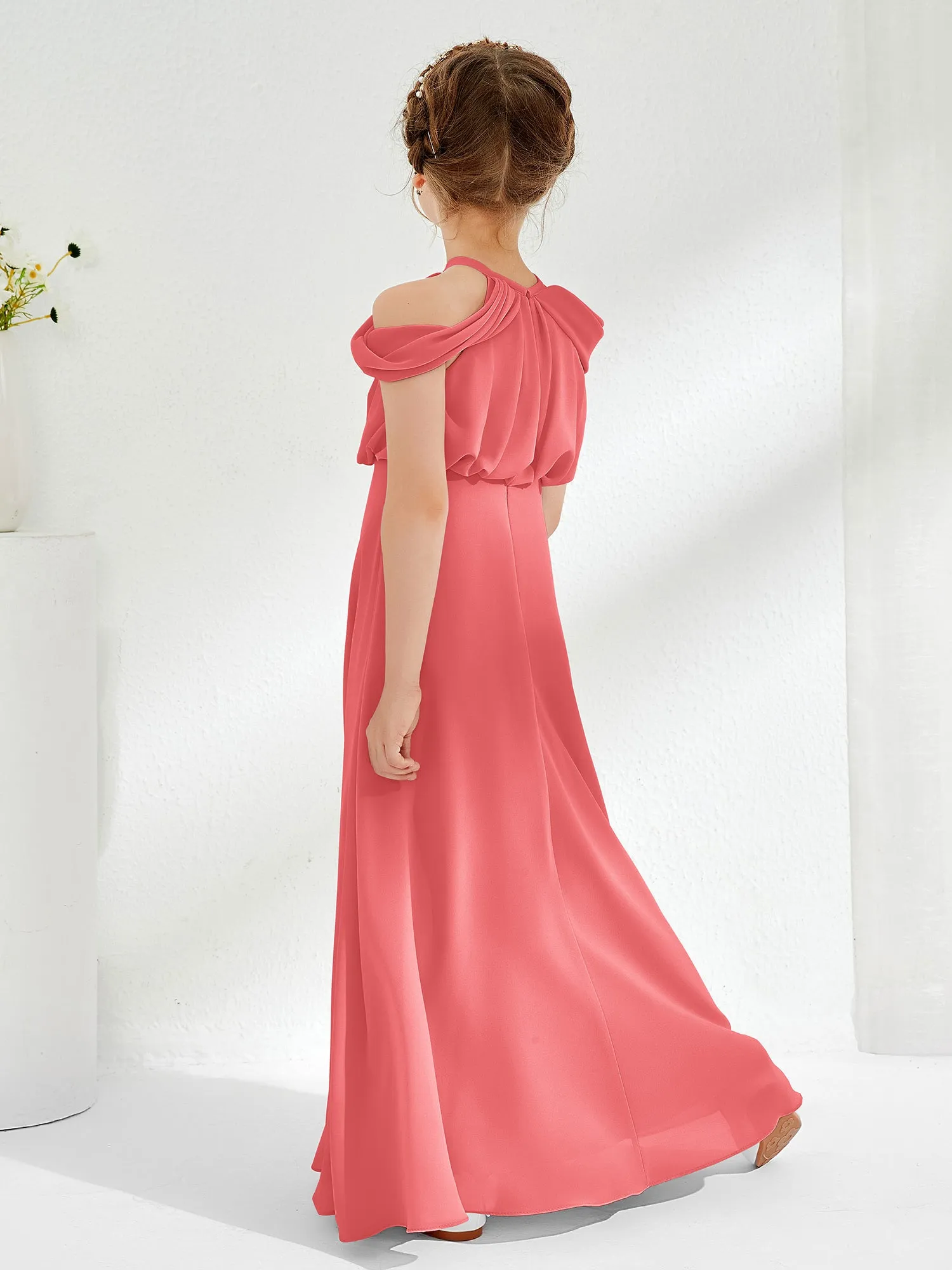 Halter Off-the-shoulder Junior Bridesmaid Dress Watermelon