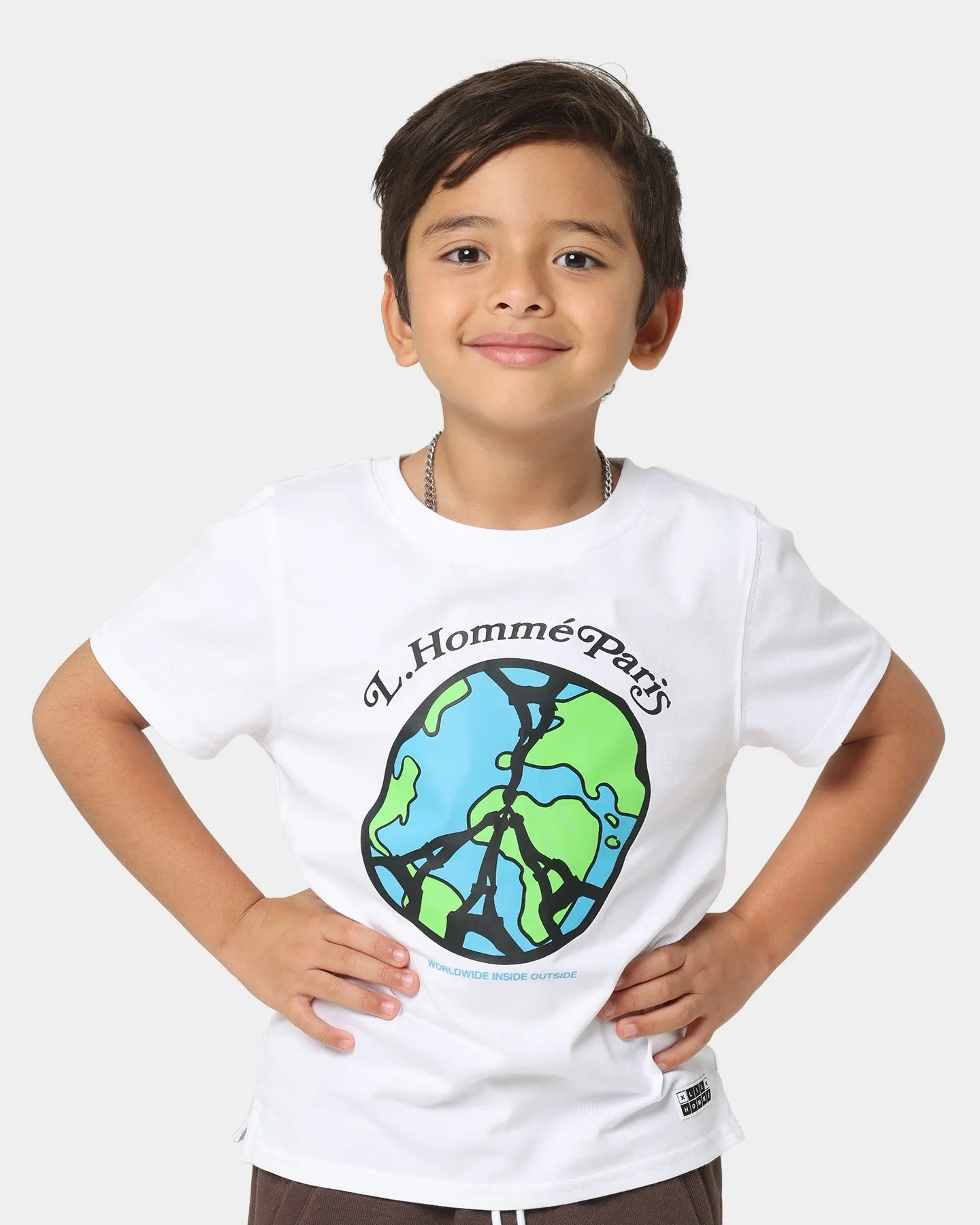 Lil Homme Kids' Worldwide Peace Short Sleeve T-Shirt White