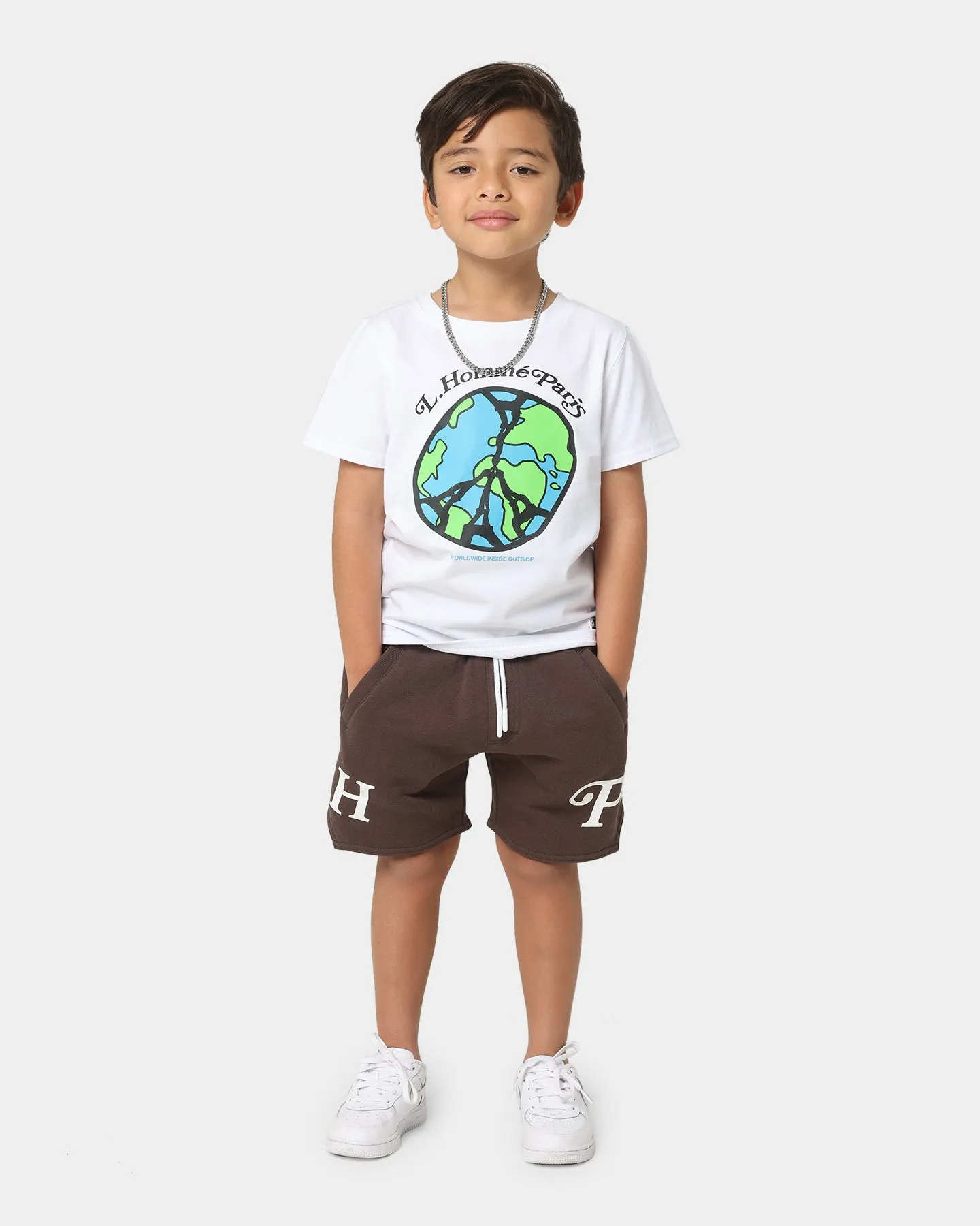 Lil Homme Kids' Worldwide Peace Short Sleeve T-Shirt White