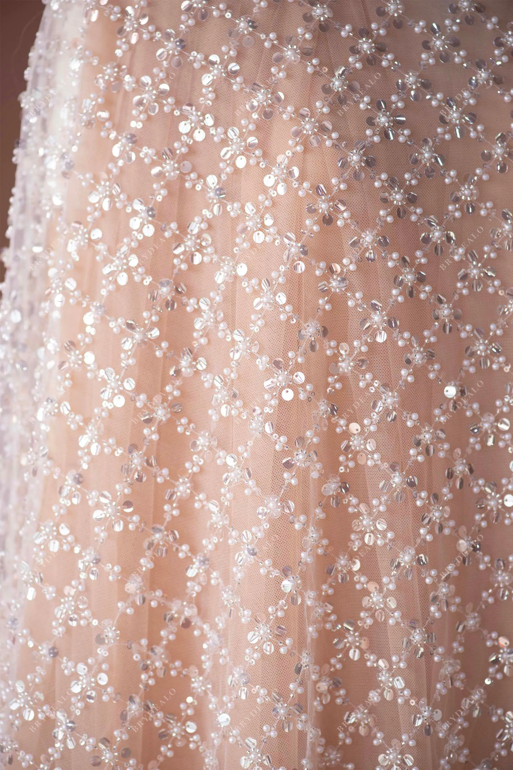 Luxury Rhombus Sparkly Bridal Lace Fabric for Designer Dresses