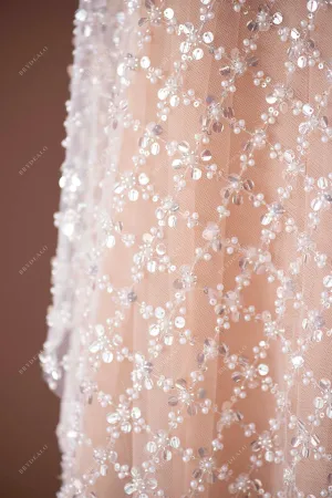 Luxury Rhombus Sparkly Bridal Lace Fabric for Designer Dresses