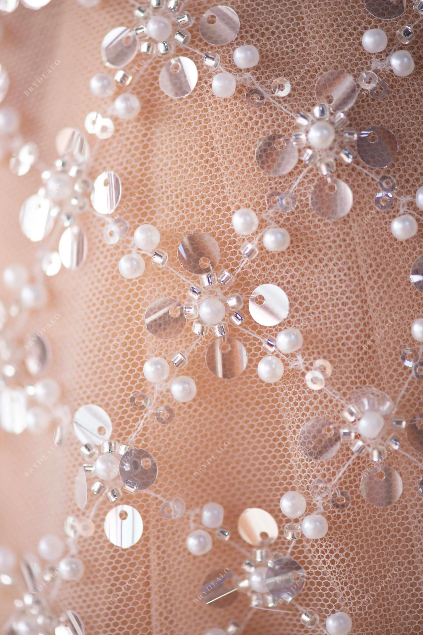 Luxury Rhombus Sparkly Bridal Lace Fabric for Designer Dresses