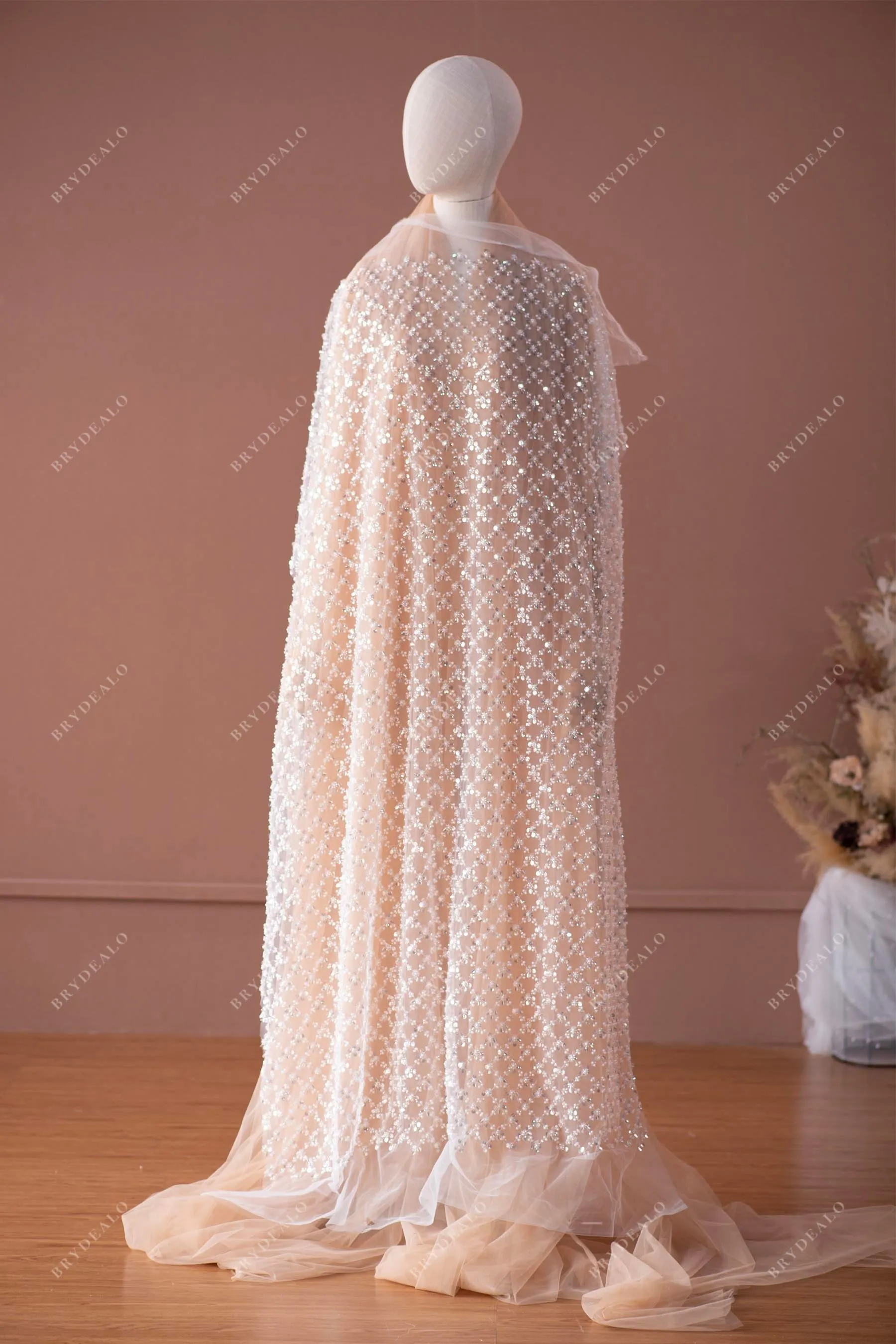 Luxury Rhombus Sparkly Bridal Lace Fabric for Designer Dresses