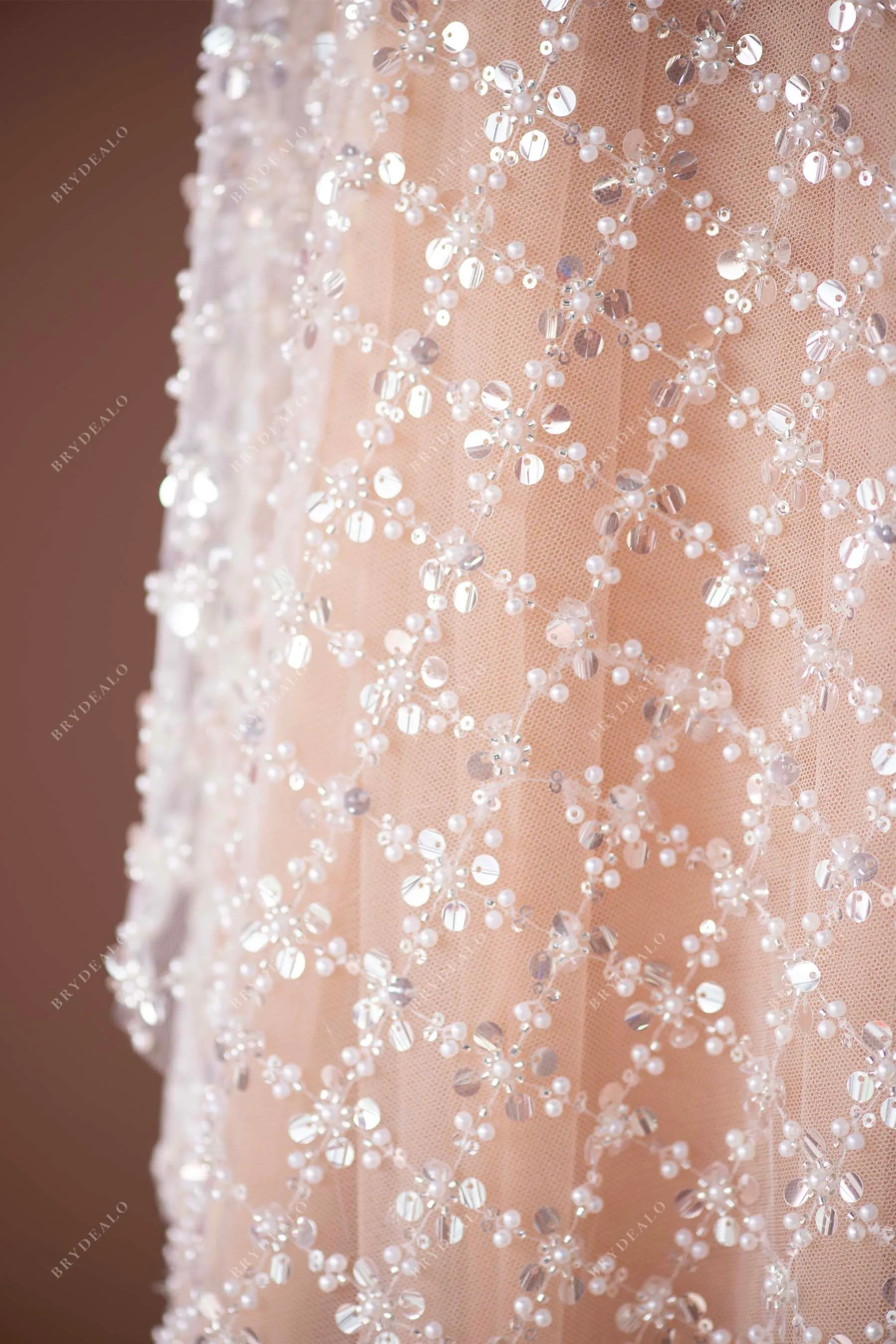 Luxury Rhombus Sparkly Bridal Lace Fabric for Designer Dresses