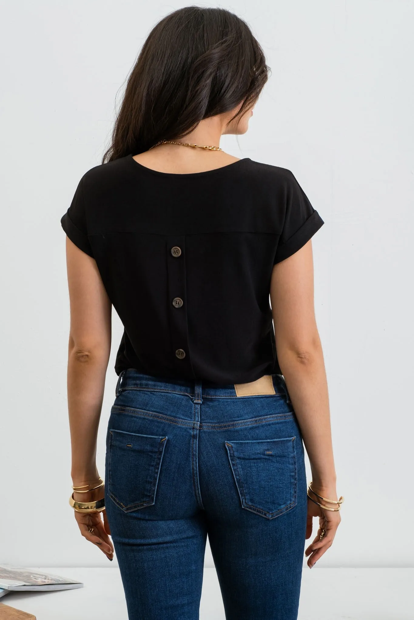 Mel Button Back Lace Trim Top