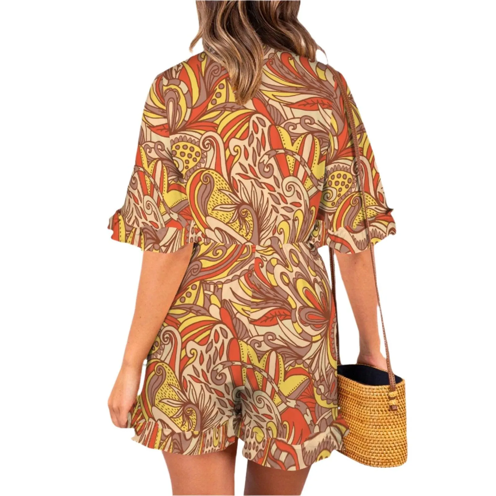 Miarna Ruffle Hem Front Knot Romper