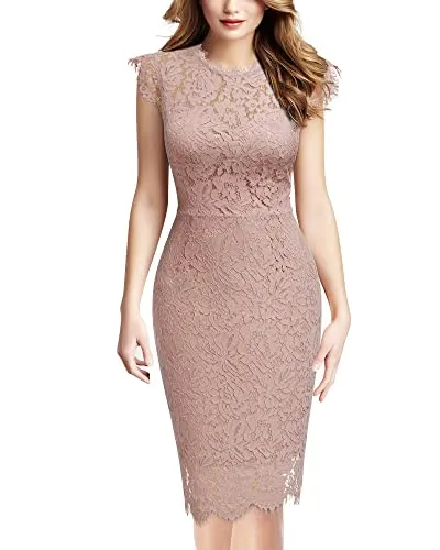 Miusol Women's Retro Floral Lace Slim Evening Cocktail Mini Dress (Small, Navy Blue)
