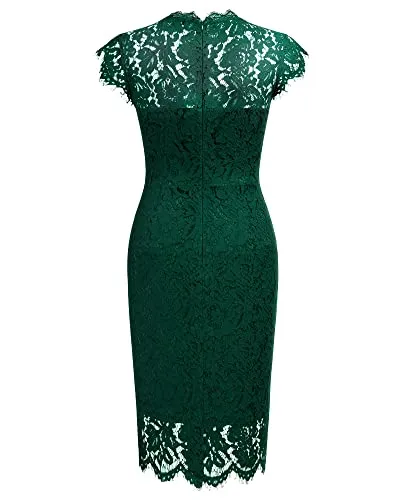 Miusol Women's Retro Floral Lace Slim Evening Cocktail Mini Dress (Small, Navy Blue)