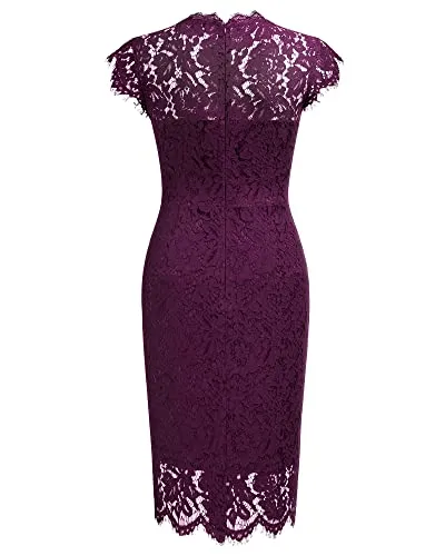 Miusol Women's Retro Floral Lace Slim Evening Cocktail Mini Dress (Small, Navy Blue)