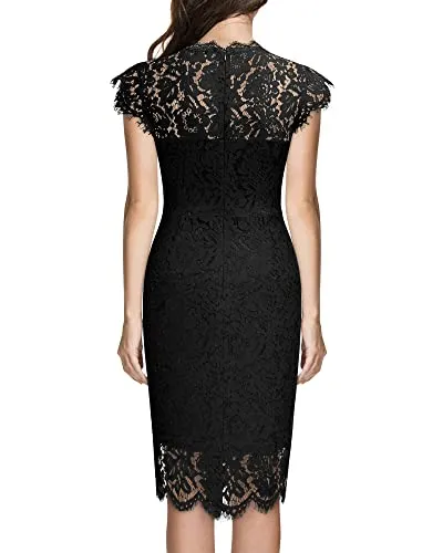 Miusol Women's Retro Floral Lace Slim Evening Cocktail Mini Dress (Small, Navy Blue)