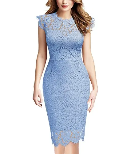 Miusol Women's Retro Floral Lace Slim Evening Cocktail Mini Dress (Small, Navy Blue)