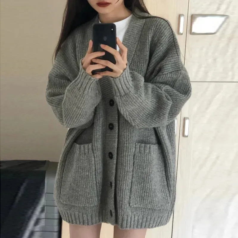 Oversized long buttoned cardigan