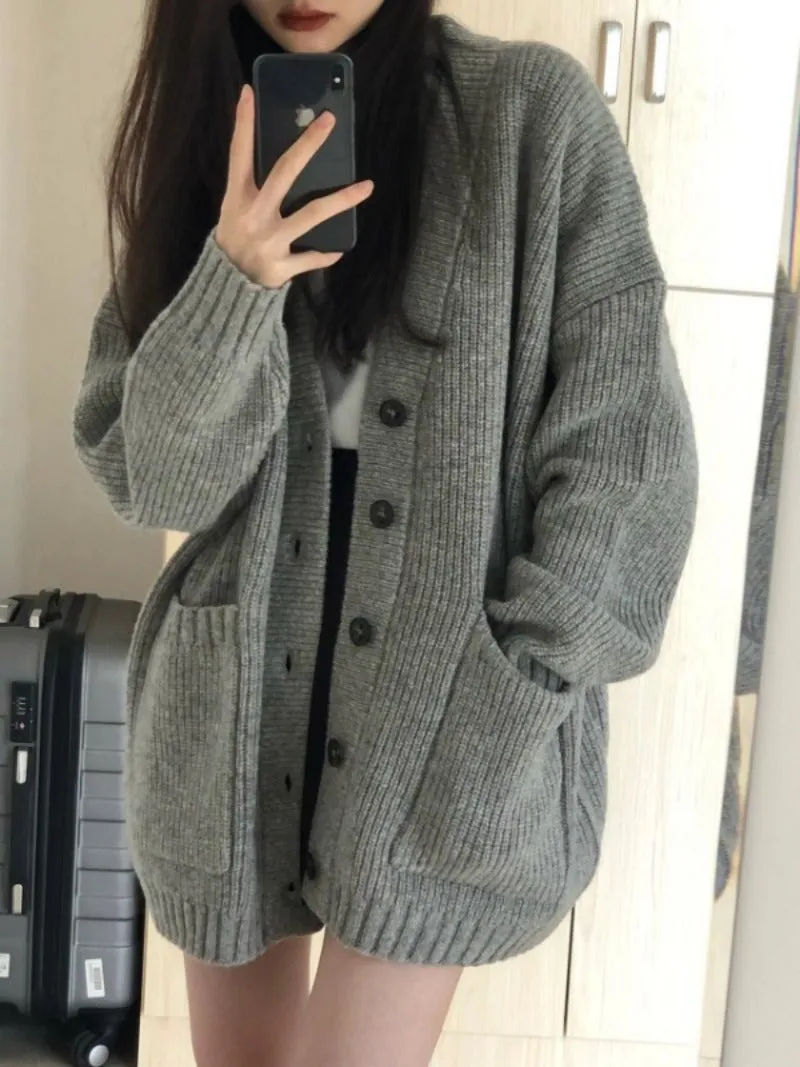 Oversized long buttoned cardigan