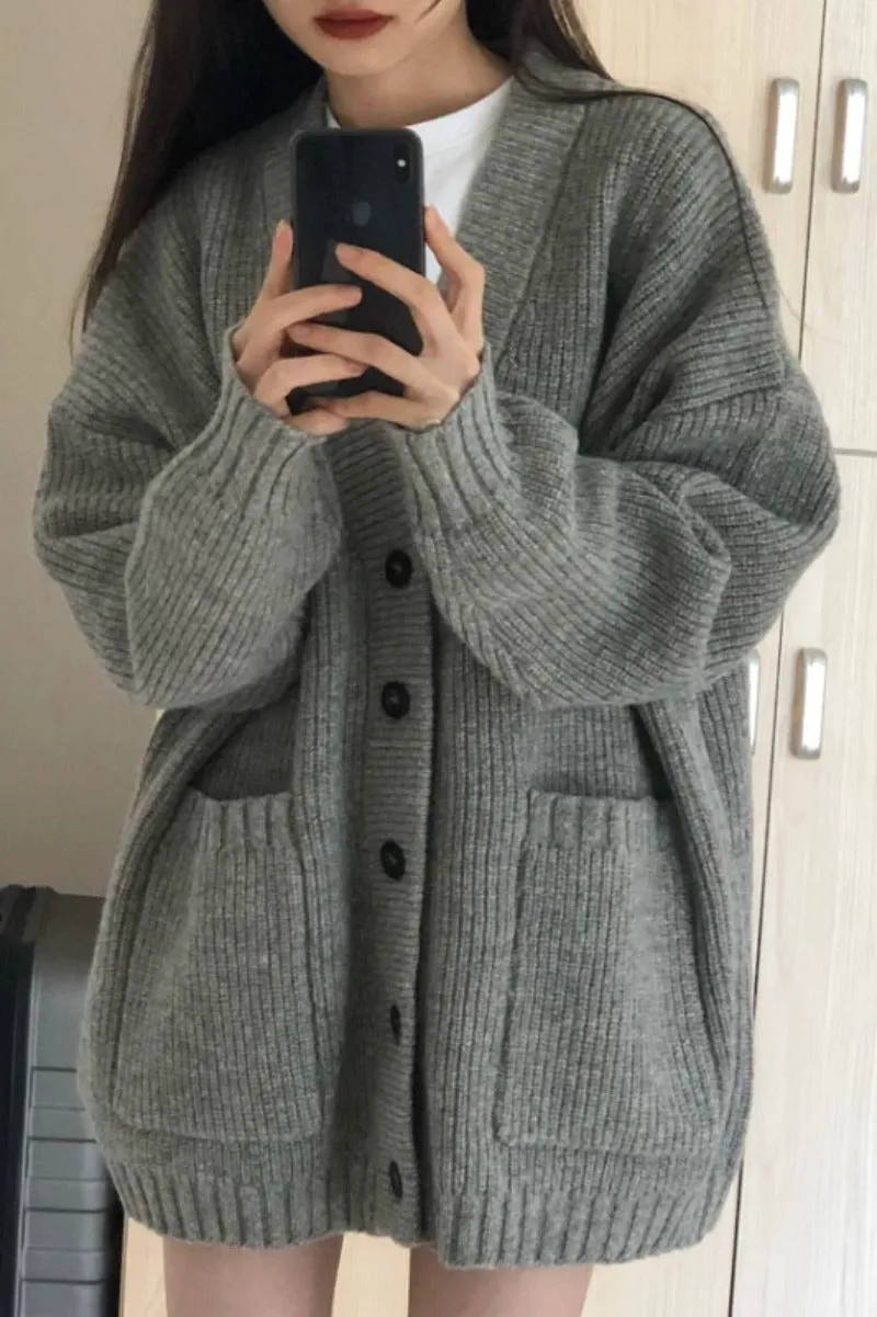 Oversized long buttoned cardigan