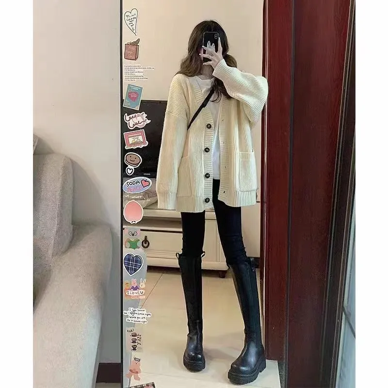 Oversized long buttoned cardigan