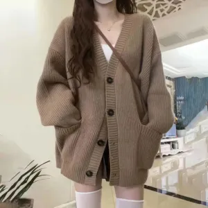 Oversized long buttoned cardigan