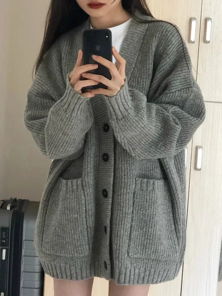 Oversized long buttoned cardigan