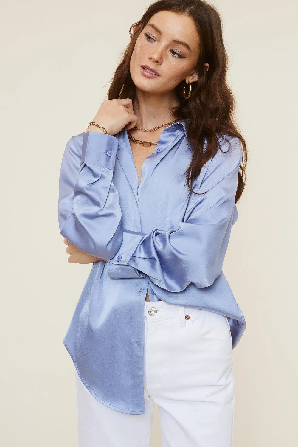 Paris Silky Button Down Top
