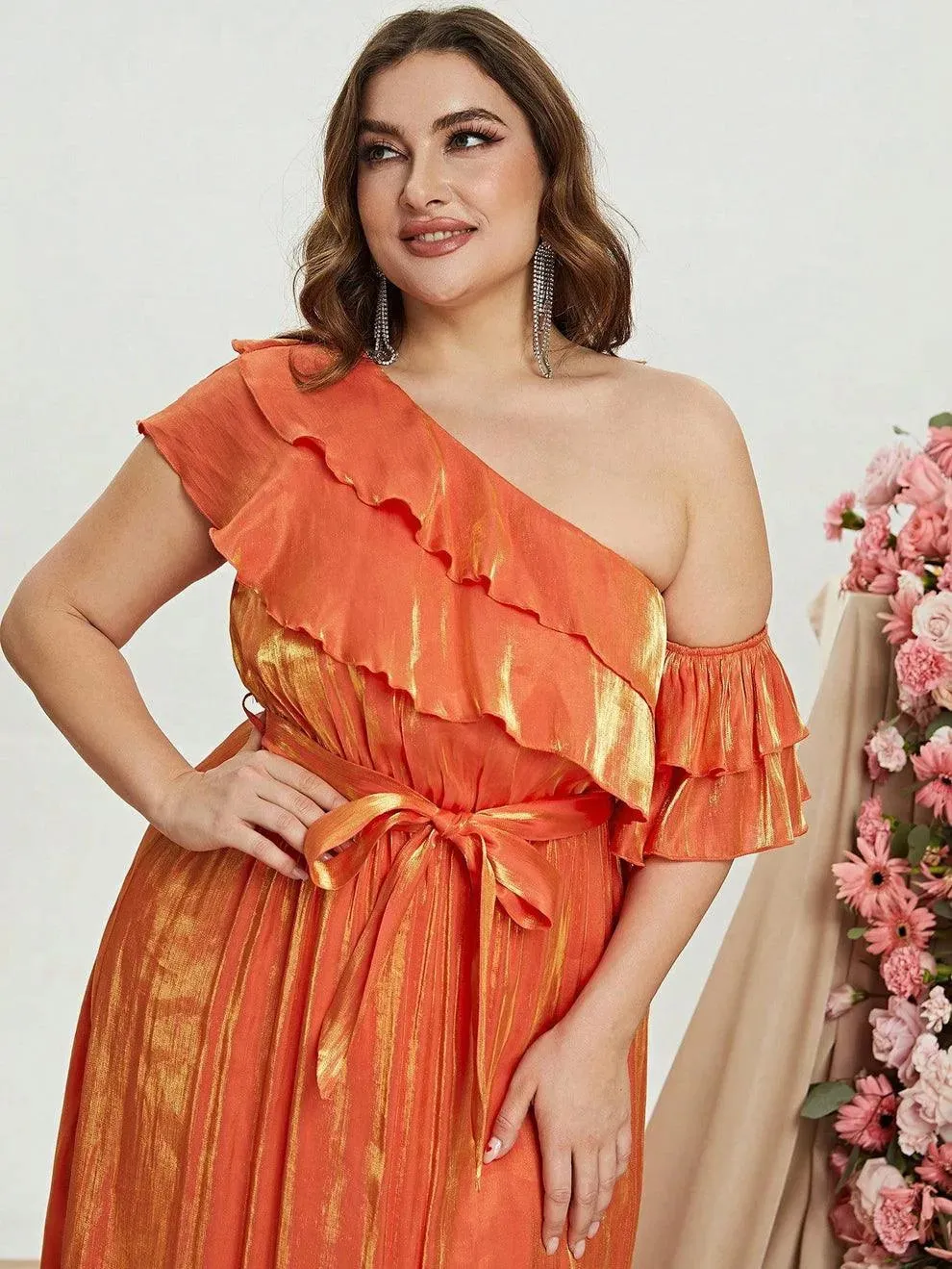 Plus Size Asymmetrical One Shoulder Chiffon  A Line Dresses