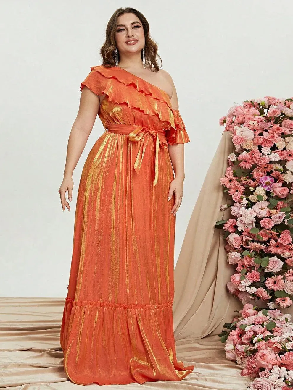 Plus Size Asymmetrical One Shoulder Chiffon  A Line Dresses