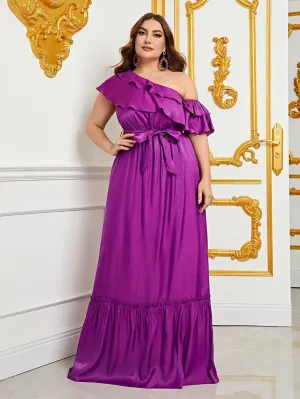 Plus Size Asymmetrical One Shoulder Chiffon  A Line Dresses