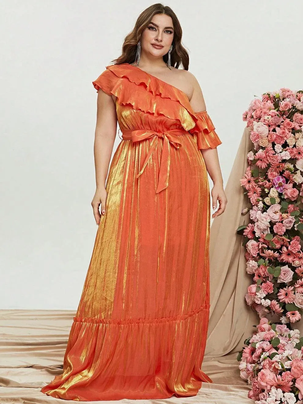 Plus Size Asymmetrical One Shoulder Chiffon  A Line Dresses
