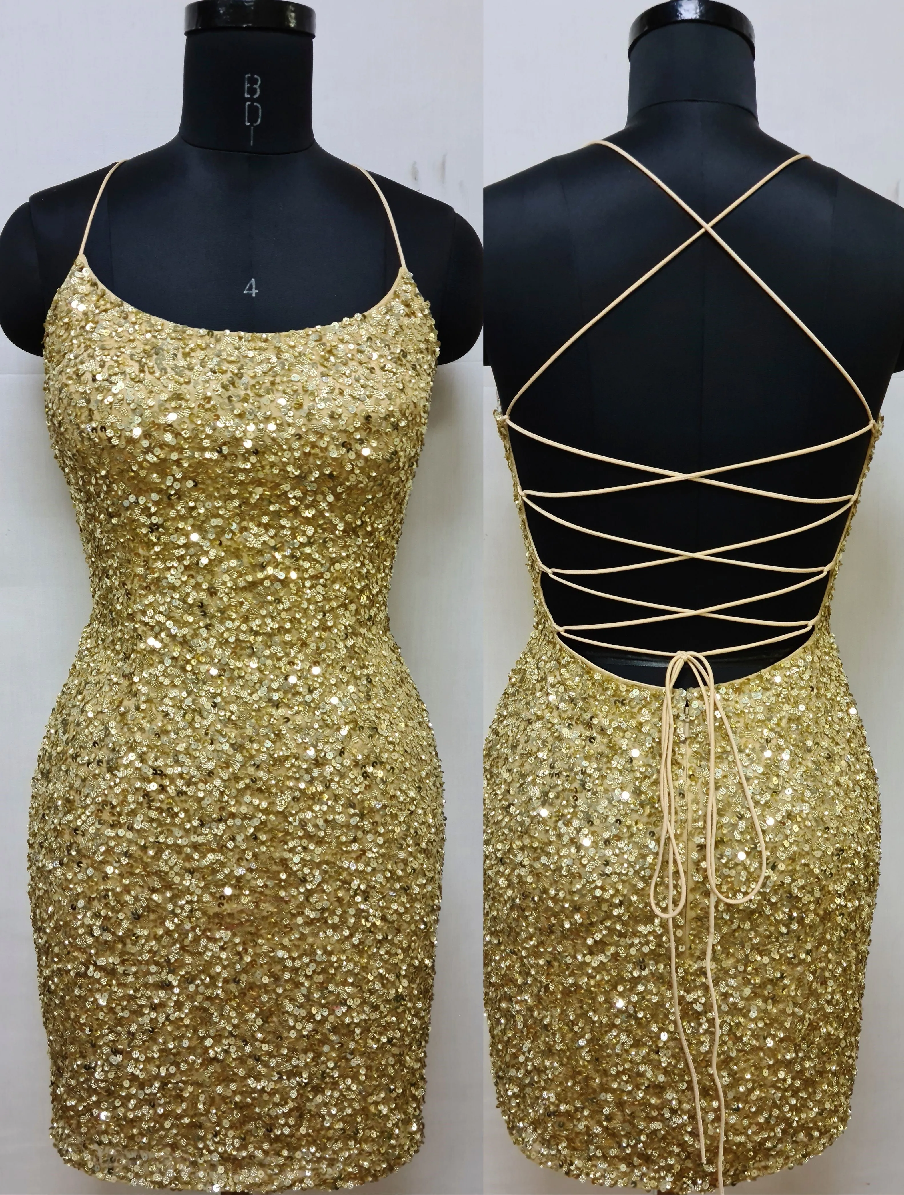 Primavera Couture 3351 Size 8 Bright Blue Cocktail Dress Short Fitted Sequin Backless Homecoming Dress