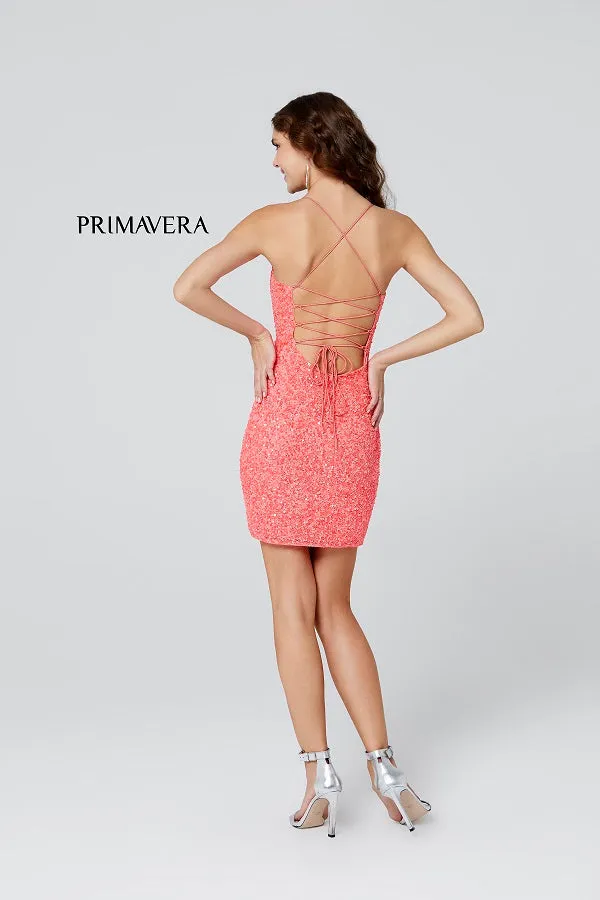Primavera Couture 3351 Size 8 Bright Blue Cocktail Dress Short Fitted Sequin Backless Homecoming Dress