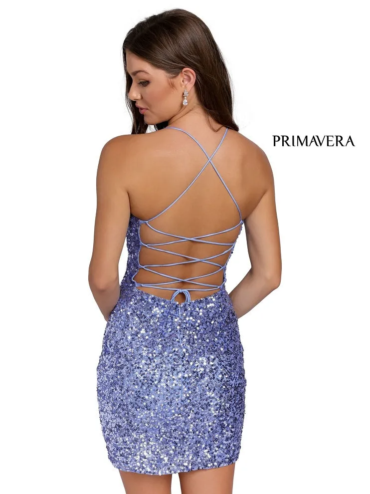 Primavera Couture 3351 Size 8 Bright Blue Cocktail Dress Short Fitted Sequin Backless Homecoming Dress