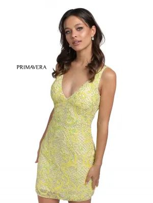 Primavera Couture 3825 Size 14 Yellow Short Homecoming Dress Fitted Sequin Cocktail Dress
