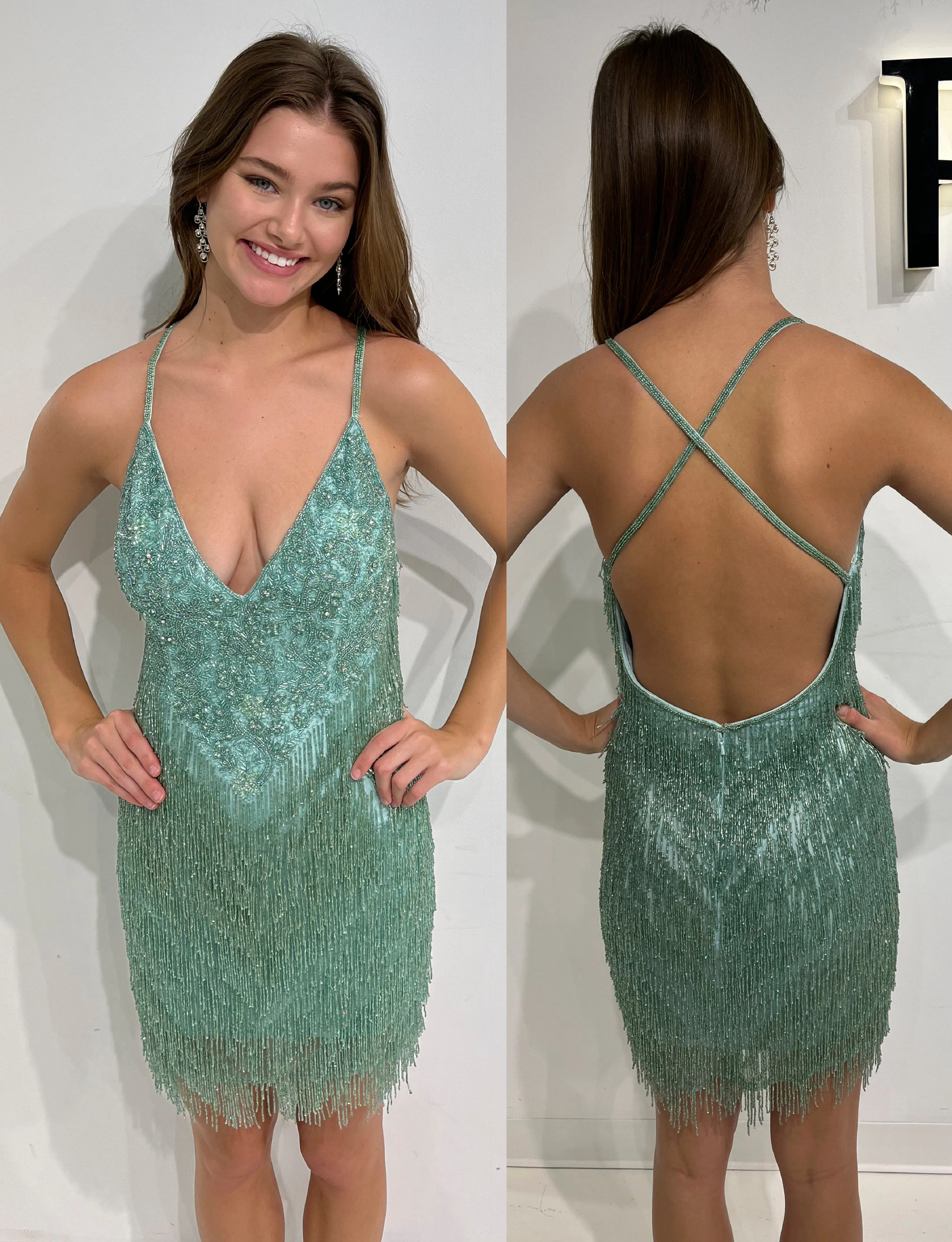 Primavera Couture 3851 Short Homecoming dress Fitted sequin beaded short cocktail dress