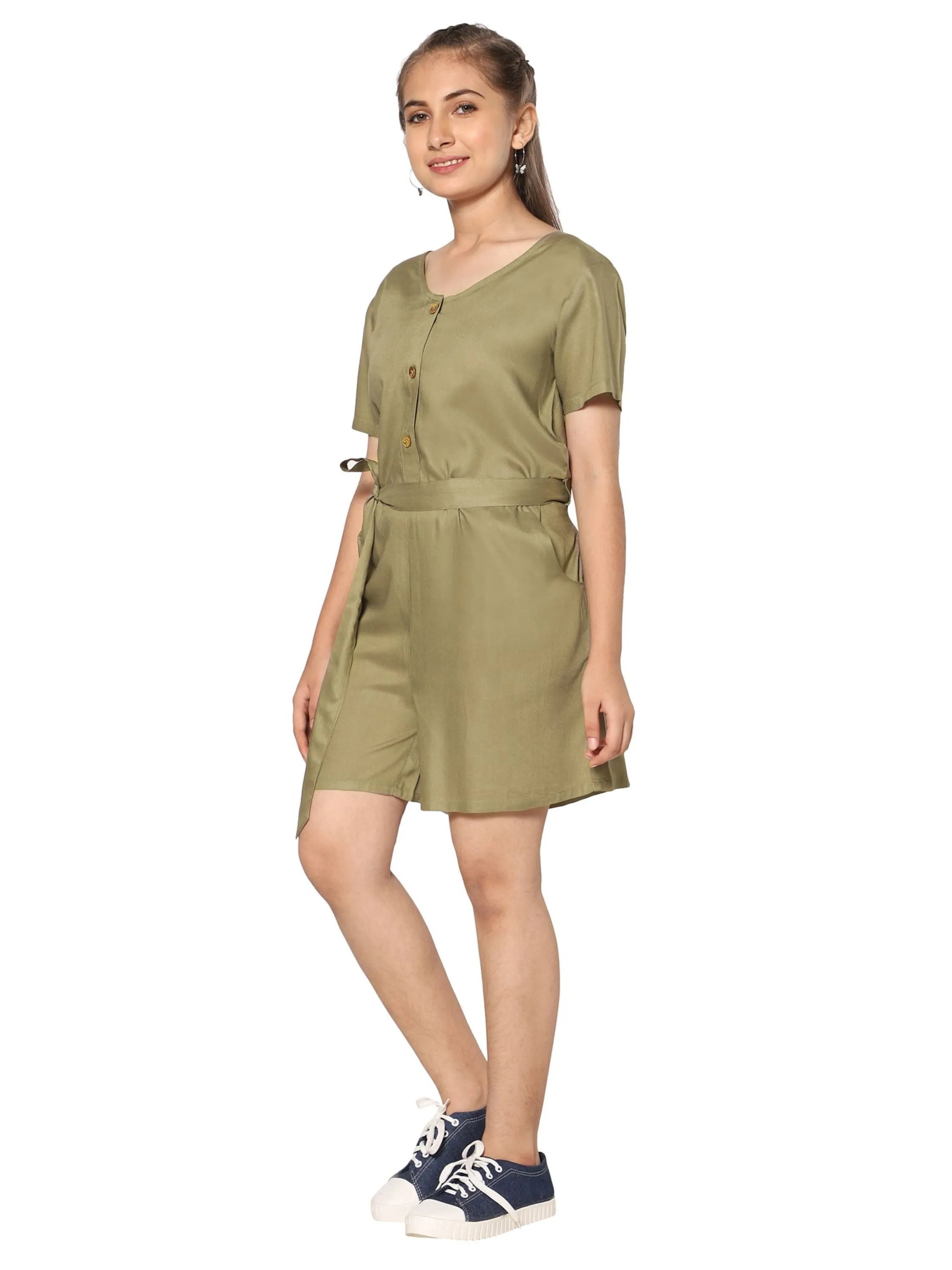 Rayon Play Suit-Olive