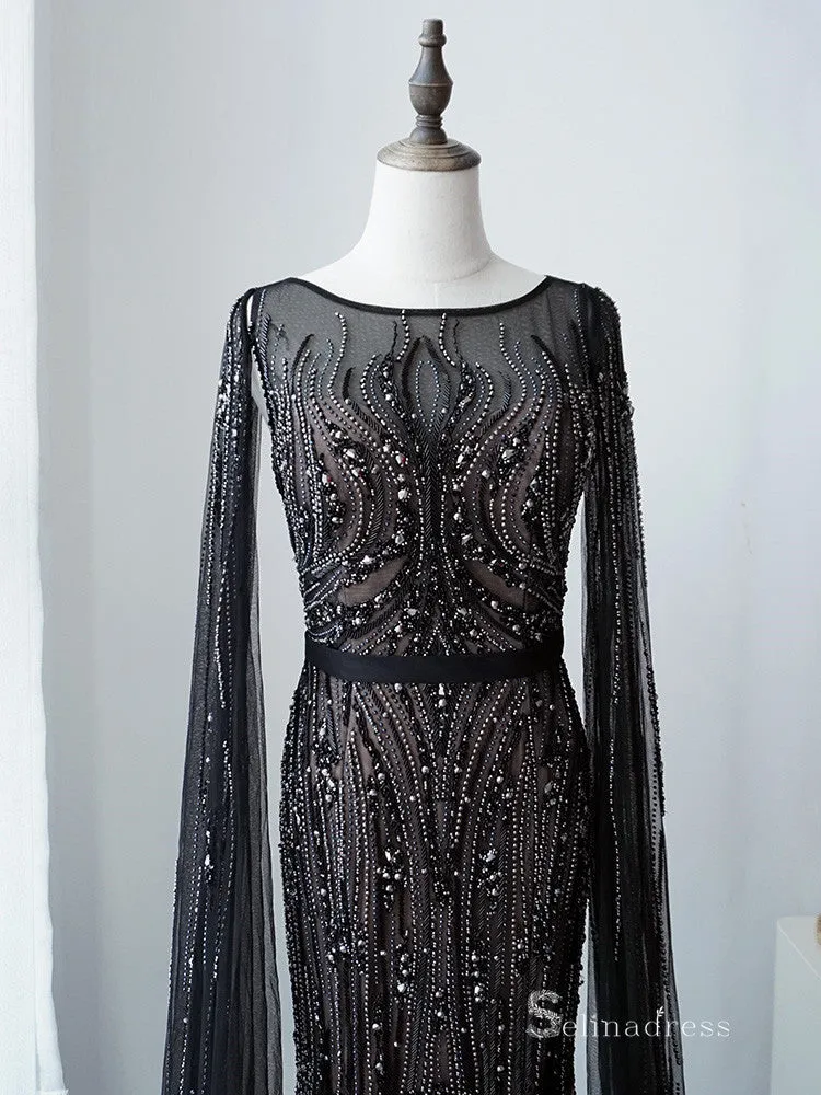 Selinadress Black Luxury Dubai Long Evening Dress Formal Gowns SC085