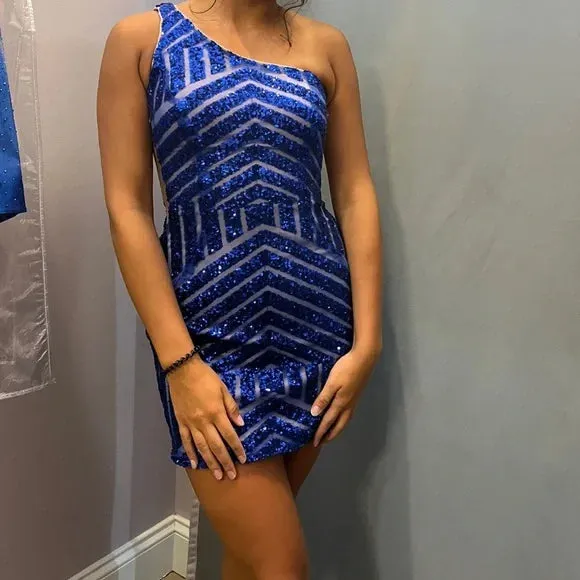 Sequin Short One Shoulder Dress by Jovani 06016