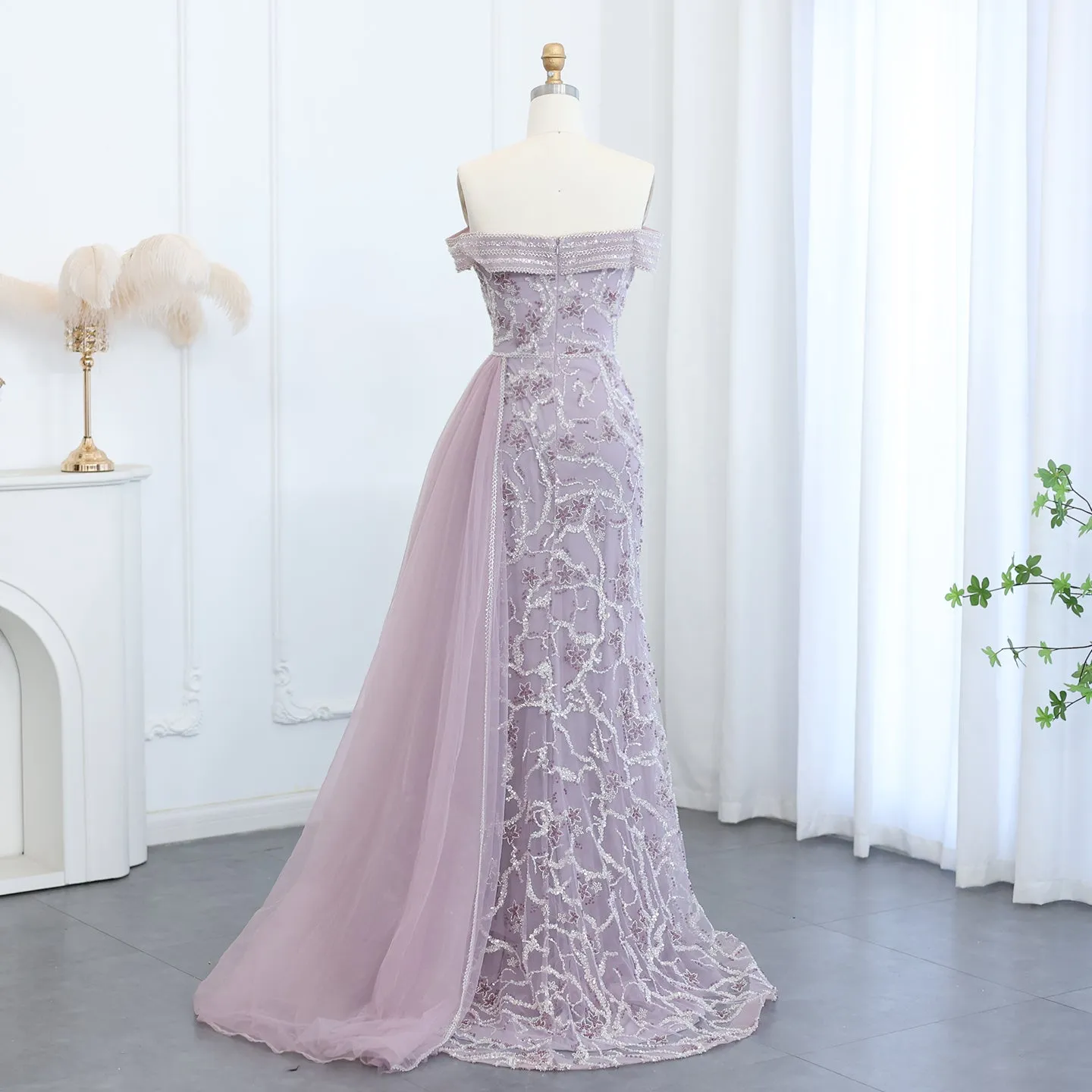 Sharon Said Elegant Off Shoulder Mermaid Lilac Evening Dress with Overskirt 2024 Plus Size Women Blue Wedding Party Gown SS055