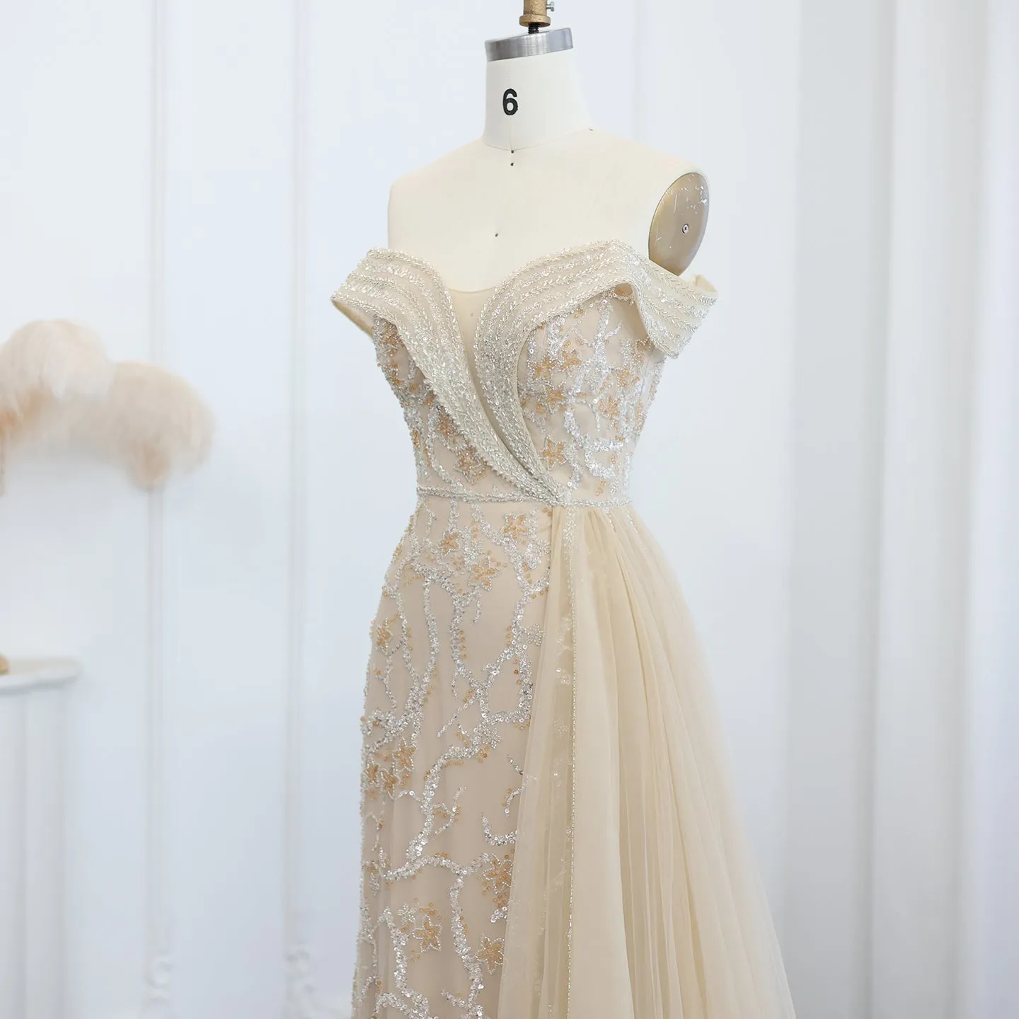 Sharon Said Elegant Off Shoulder Mermaid Lilac Evening Dress with Overskirt 2024 Plus Size Women Blue Wedding Party Gown SS055