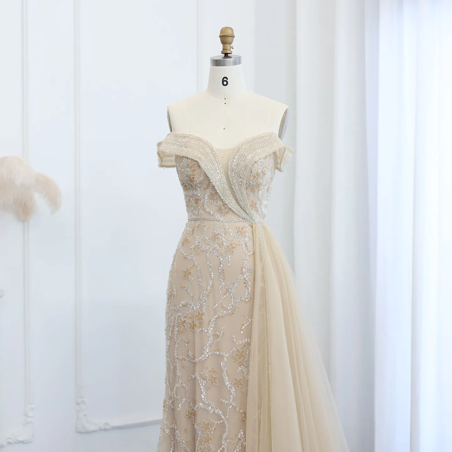 Sharon Said Elegant Off Shoulder Mermaid Lilac Evening Dress with Overskirt 2024 Plus Size Women Blue Wedding Party Gown SS055