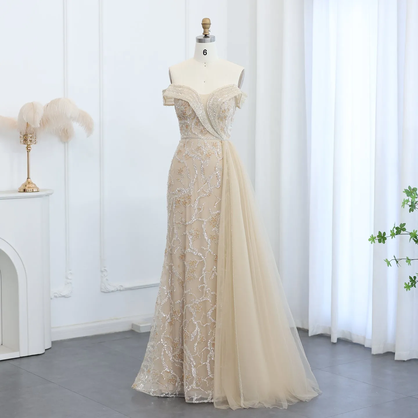 Sharon Said Elegant Off Shoulder Mermaid Lilac Evening Dress with Overskirt 2024 Plus Size Women Blue Wedding Party Gown SS055