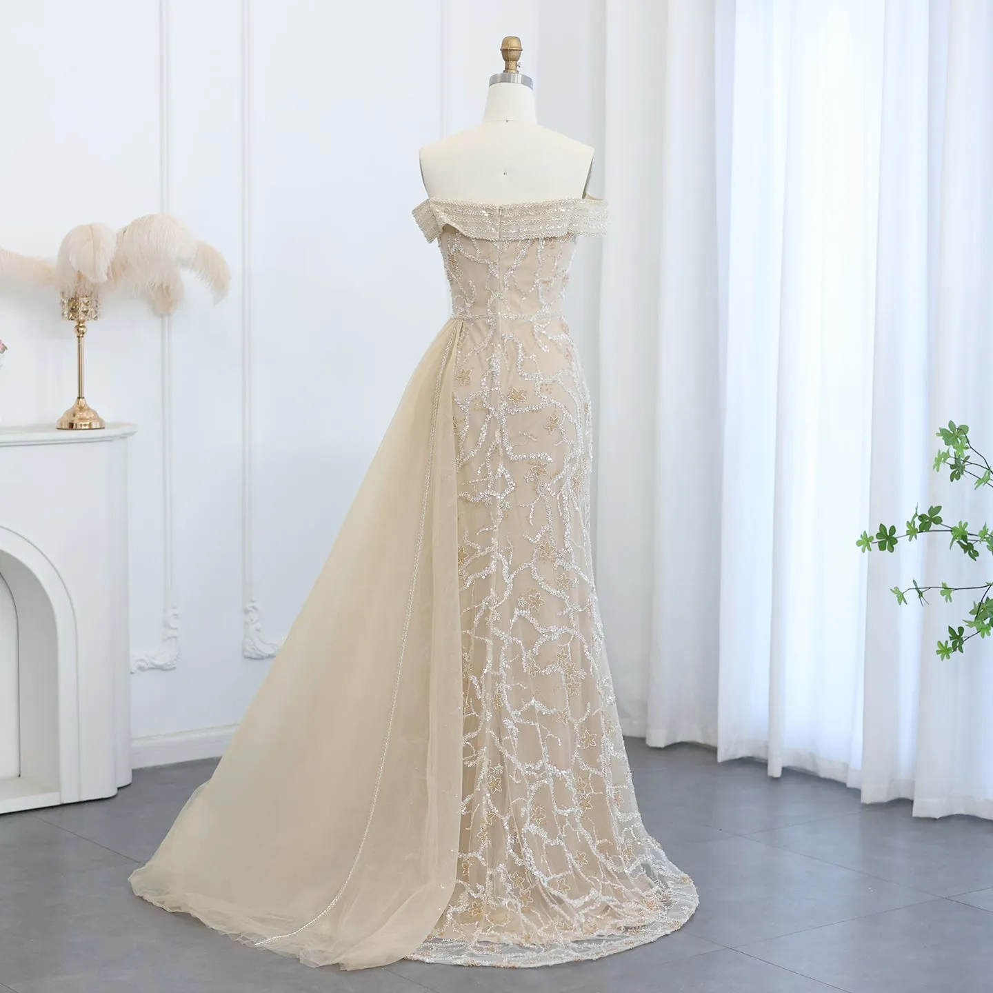 Sharon Said Elegant Off Shoulder Mermaid Lilac Evening Dress with Overskirt 2024 Plus Size Women Blue Wedding Party Gown SS055