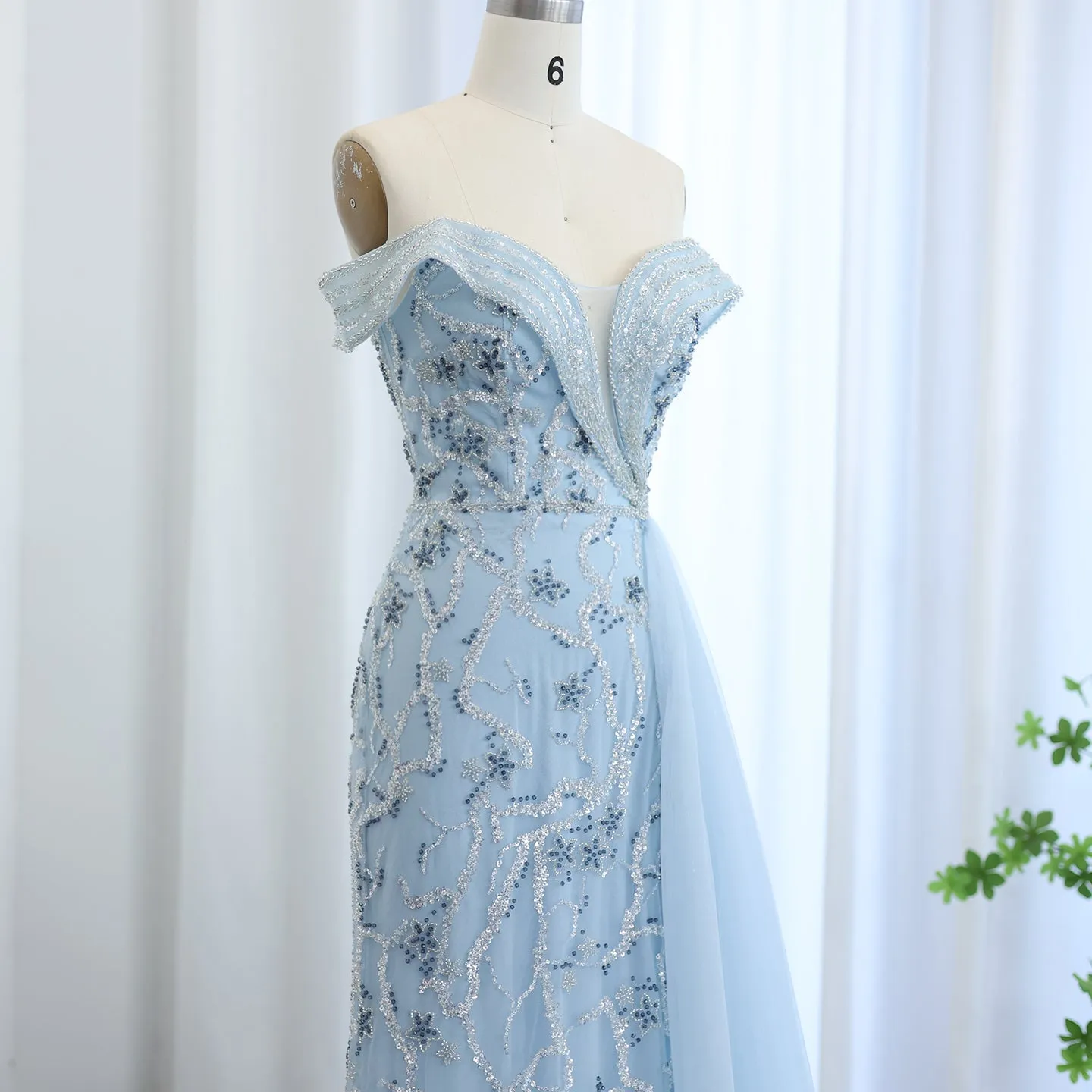 Sharon Said Elegant Off Shoulder Mermaid Lilac Evening Dress with Overskirt 2024 Plus Size Women Blue Wedding Party Gown SS055