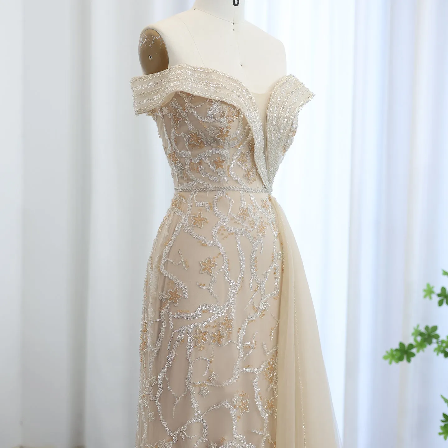 Sharon Said Elegant Off Shoulder Mermaid Lilac Evening Dress with Overskirt 2024 Plus Size Women Blue Wedding Party Gown SS055