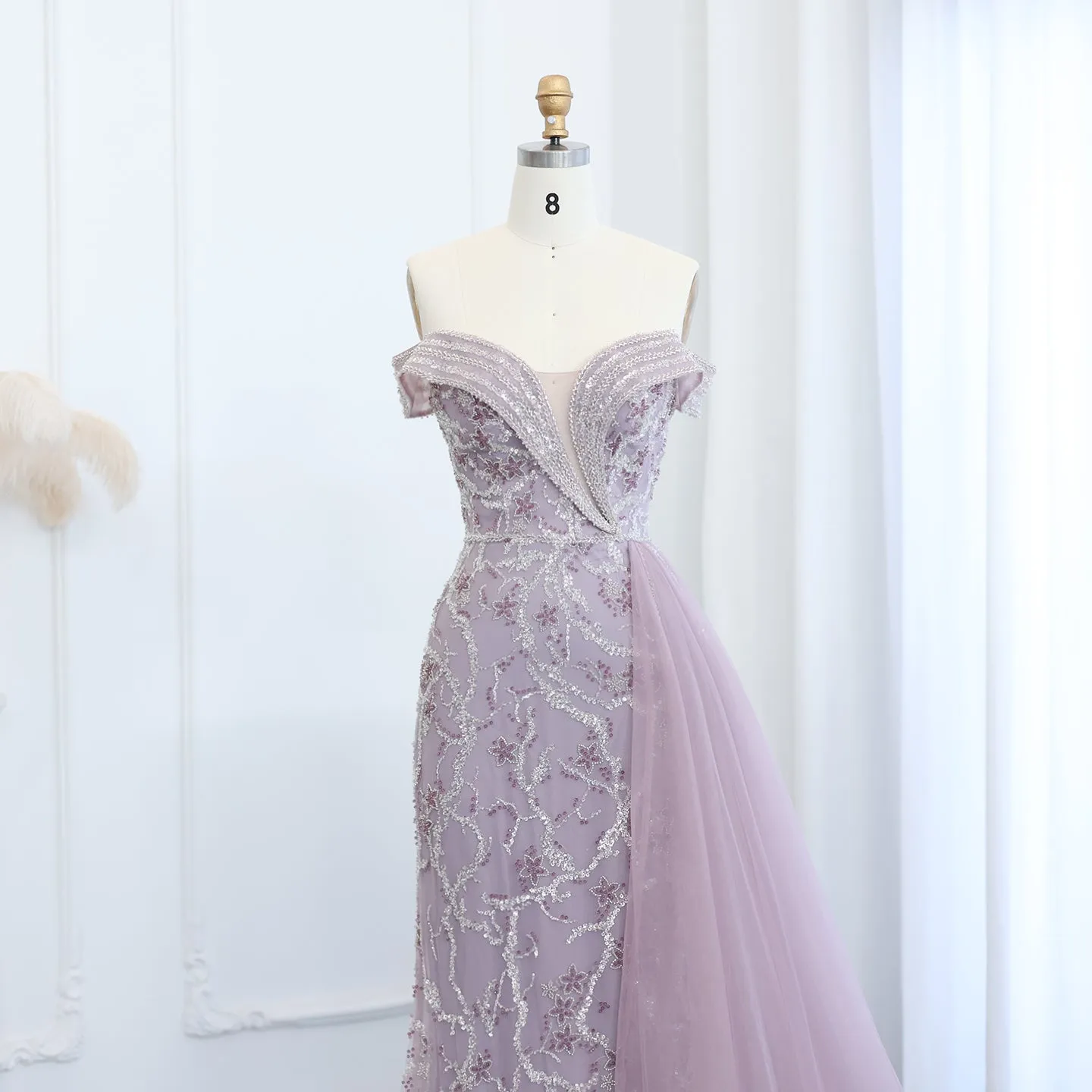 Sharon Said Elegant Off Shoulder Mermaid Lilac Evening Dress with Overskirt 2024 Plus Size Women Blue Wedding Party Gown SS055