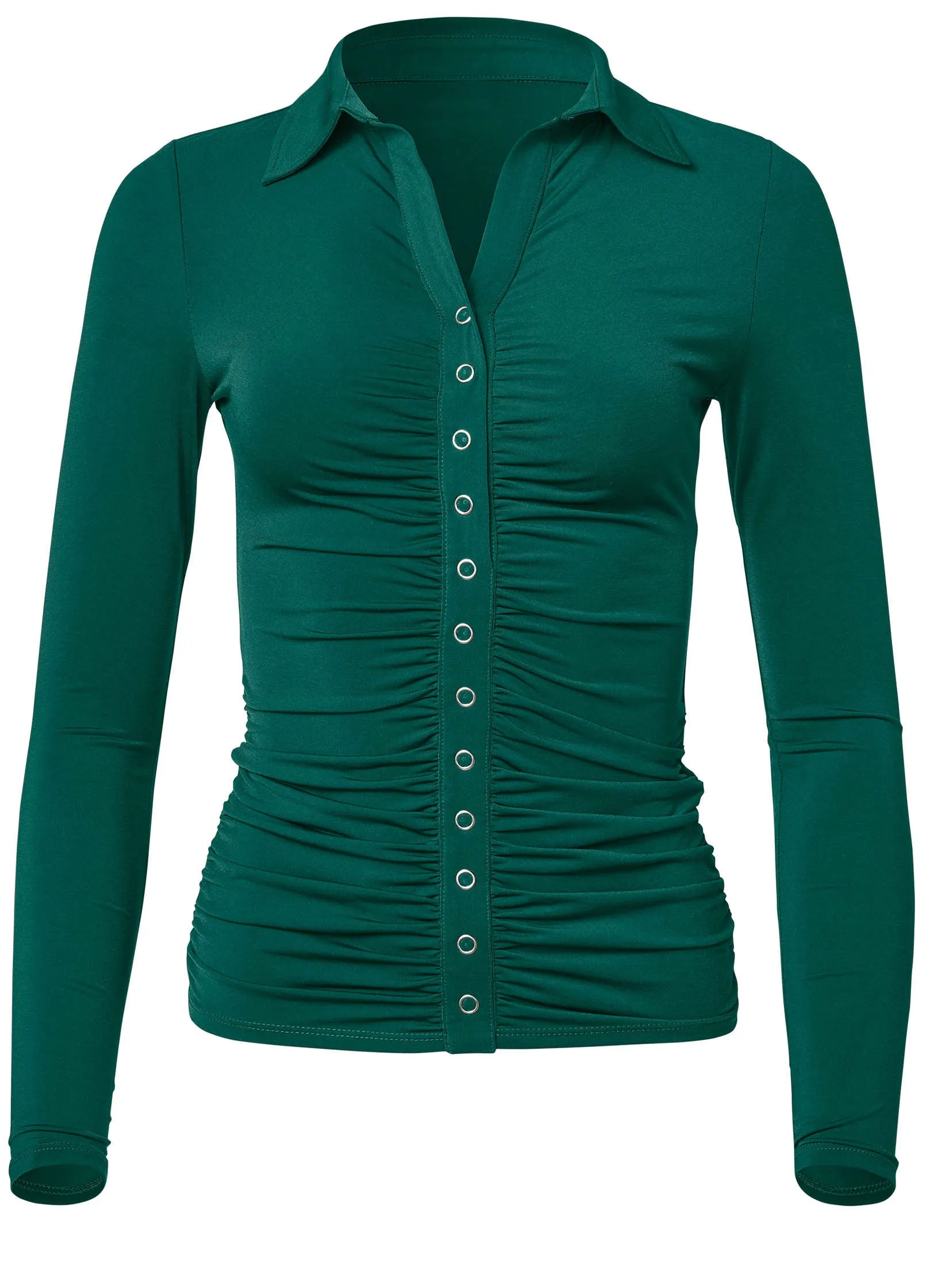 Snap Front Collared Top - Aventurine