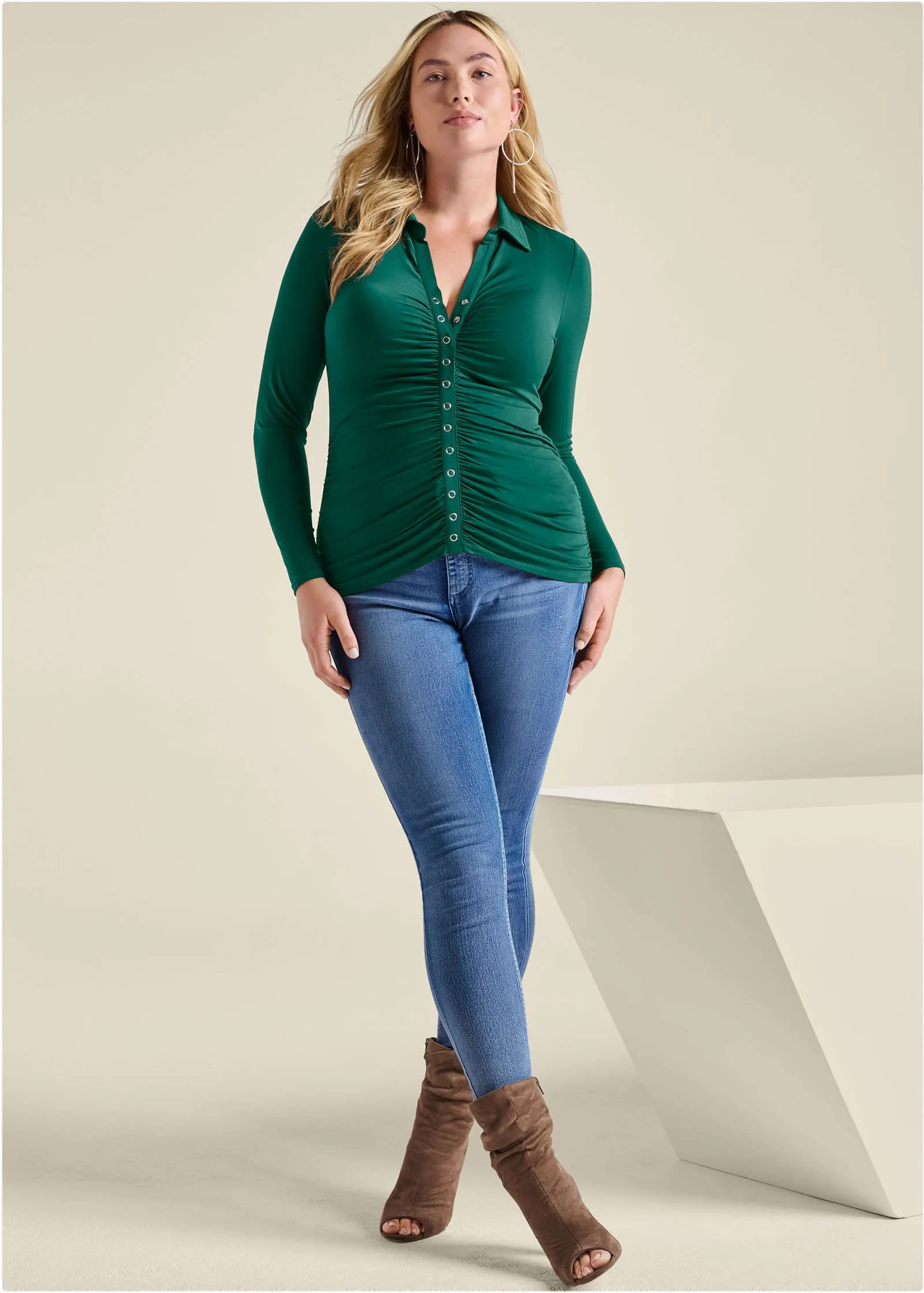 Snap Front Collared Top - Aventurine