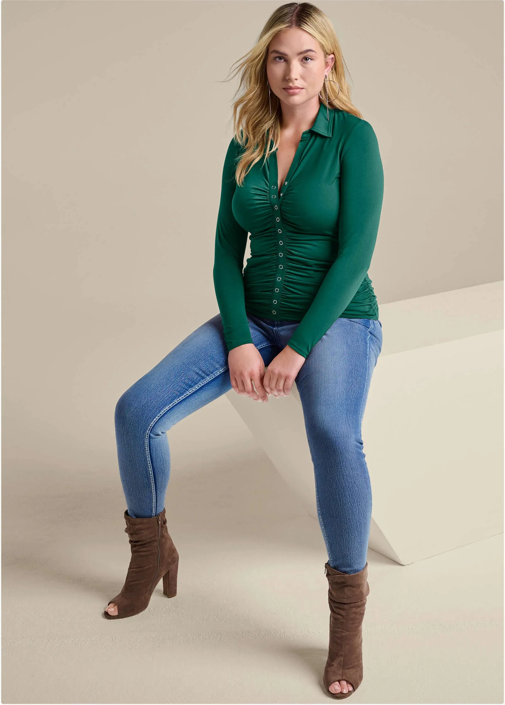 Snap Front Collared Top - Aventurine