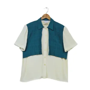 Teal and Cream Colour Block Short Sleeve Blouse | M-L